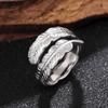 Huitan Metallic Style Feather Shaped Open Ring Women Vintage Party Adjustable Finger Zircon Retro 3colors Available Accessories