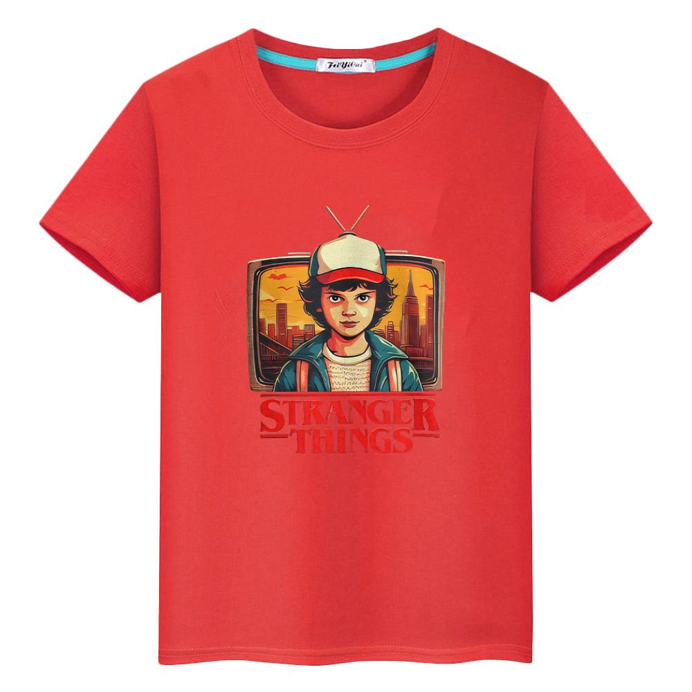 

stranger things print 100%Cotton t shirt for kids boy10year Anime Tees y2k one piece Kawaii Short Tops tshirt kids clothes girls 100 красный