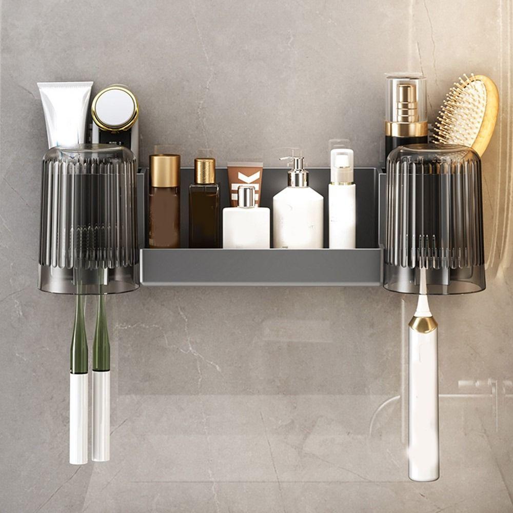 

Plastic Toothbrush Holder Large Capacity Toilet Storage Rack Toothbrush Storage Rack for Home сірий