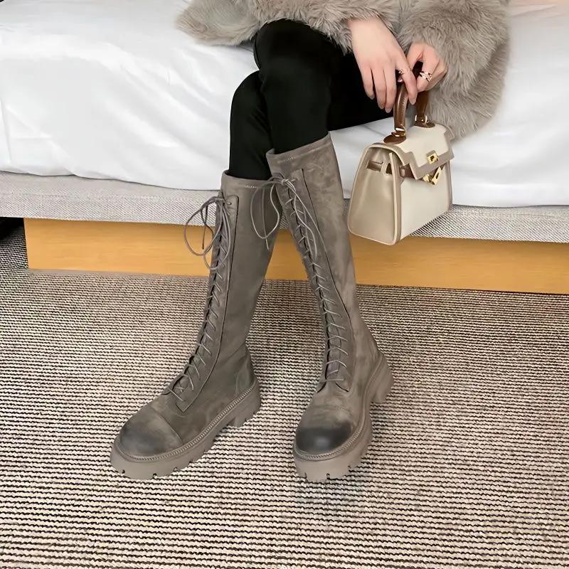 Fashion New In Long Boots for Women Round Toe Platform Knee High Shaft Shoes Woman Footwear Designer Luxury Winter 2025 Novelty Spring