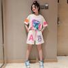 Girls Summer Children Clothes Cartoon Bearr Printed T-shirts + Shorts Suit Teenage Hip Hop Short Sleeve 2 Pieces Set Top Bottom Outfits