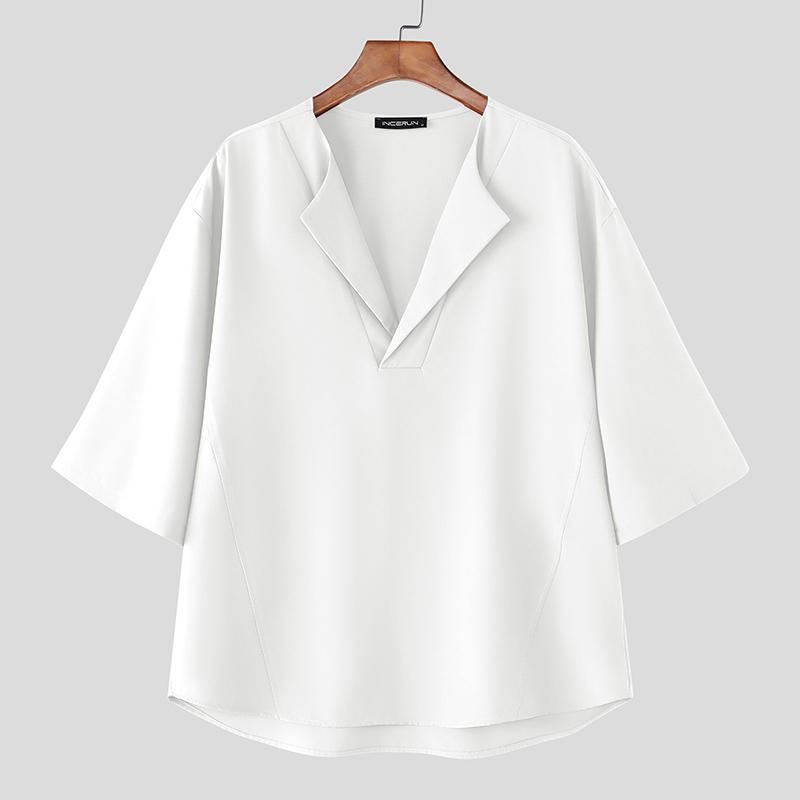 INCERUN Summer Men Half Sleeve Solid Casual Loose T-shirts Tops S