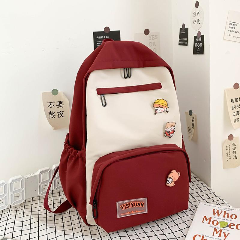 New College Student Schoolbag Women's Fashion Simple Color Matching Girls Campus Backpack Large Capacity Canvas Backpack