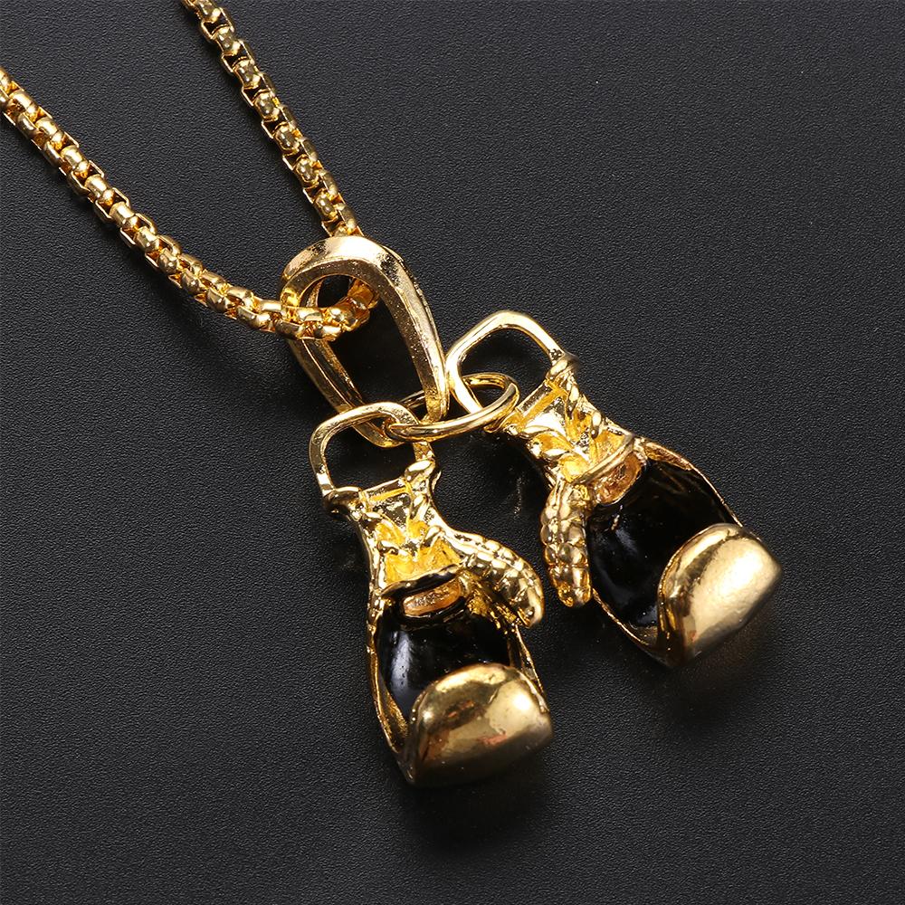Punk Rock Stainless Steel Gold Silver Balck Chain Necklace Choker Boxing Glove Pendant