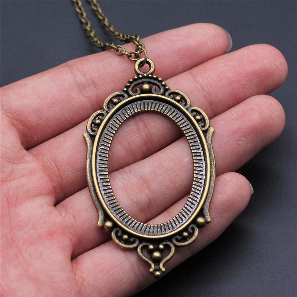 45cm Or 70cm Long Chain Necklace Oval Glass Cabochon Base Setting Tray Minimalist Jewelry Components QN054