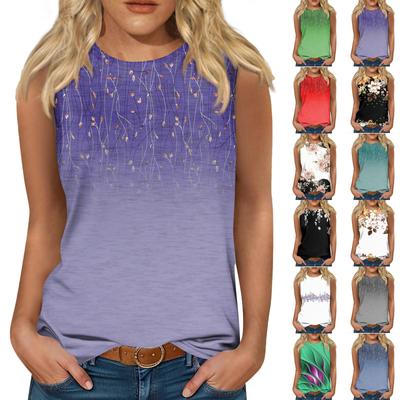Women's Fashion Summer Round Neck Tank Top Lightweight Sleeveless  Print Tank Top