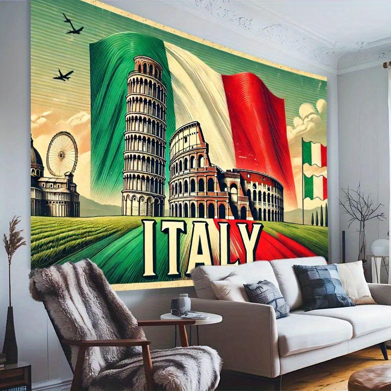 Italian architecture and flag, party backdrop, indoor and outdoor banner decorations, holiday party and birthday decorations