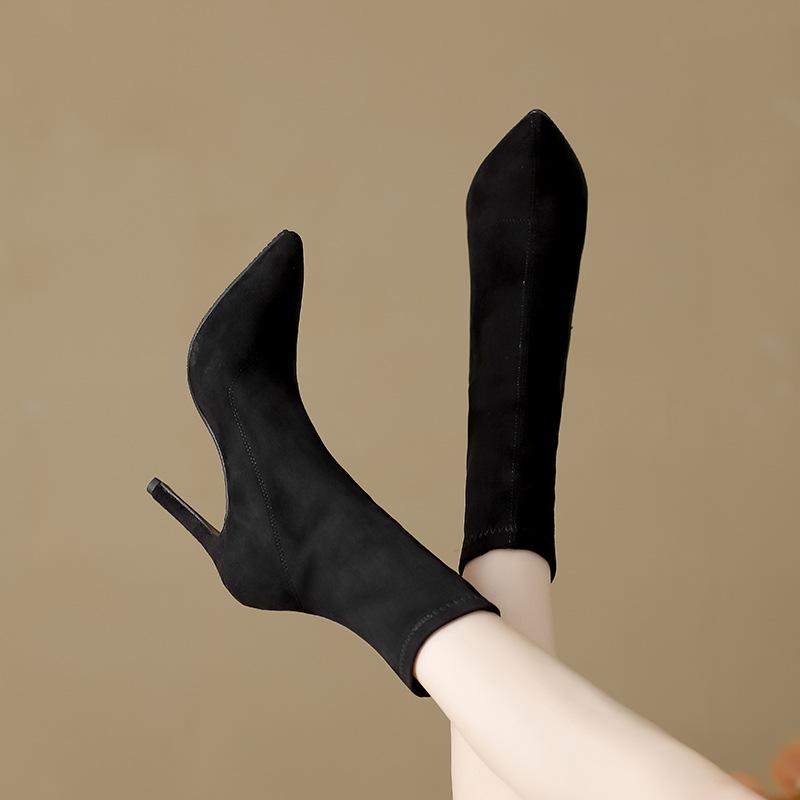 Neue Herbst- und Winter-Sockenstiefel, kurze Stiefel, kleine hohe Absätze, Damenschuhe, Martin-Stiefel, dünner dicker Absatz, vielseitige Frühlings- und Herbst-Einzelstiefel