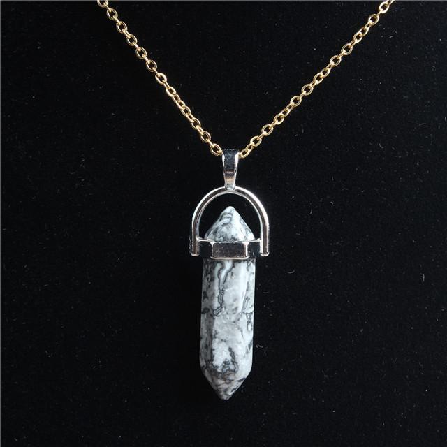 29 stil 42 cm colier din piatră de cristal naturală pilon hexagonal pandantiv cu lanț din aur din oțel inoxidabil pentru bijuterii diy bărbați și femei