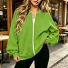 Women's Fashion Long Sleeve V-Neck Loose Fit Zip Up Jacket