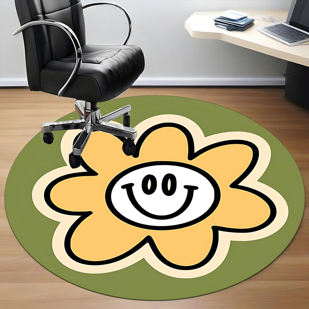 1pc Flower Happy Office Round Area Rug, Under Office Chairs Bedroom Living Room Home Decor, Room Deco, Available In Various Sizes