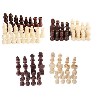 32 Pcs Wooden Chess Pieces Tournament Wood Chessmen International Chess Figures
