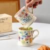 French Cup Illustration Style Mug High Looking Cute Cat Cartoon Pattern Water Cup Butterfly Ceramic Cup