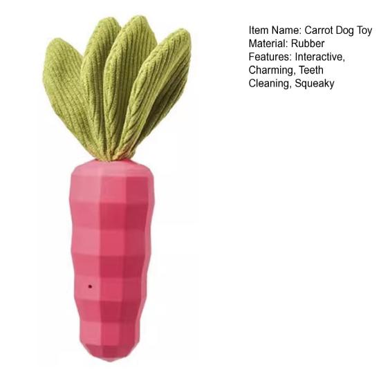 Squeaky Dog Chew Toy for Aggressive Chewers Rubber Tough Carrot Dog Toy for Teeth Cleaning Interactive Puppy Toy for Large Medium Small Breeds