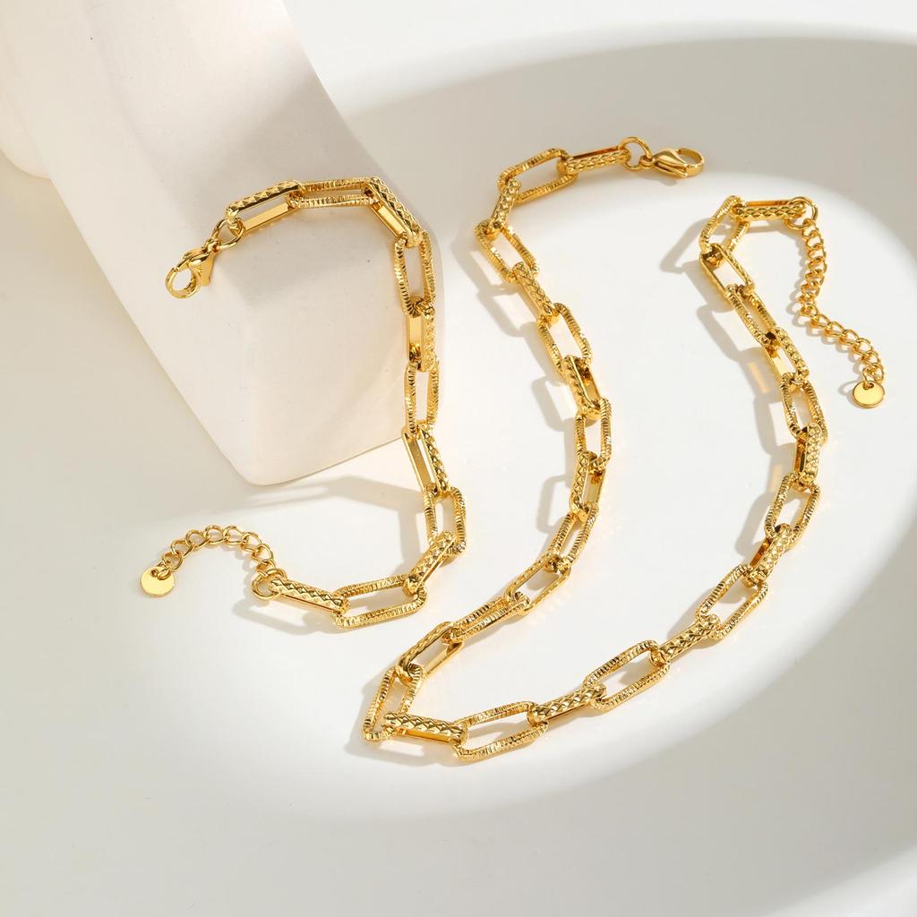 Stainless Steel Rectangular Handmade Chain Necklace for Women,Gold Plated Link Chain Necklaces,Fashion Jewelry Gifts