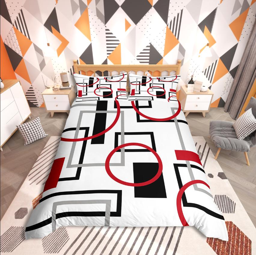 Homewish Geometric Rectangle Stripes Duvet Cover Set,Mid Century for Teens Bedding Set,Abstract Vintage Decor