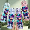 1PC Hip Hop Bear Character Art 750ml Color Plastic Sports Water Bottle Leakproof Flip Straw Lid Suitable for Sports Office Home Use
