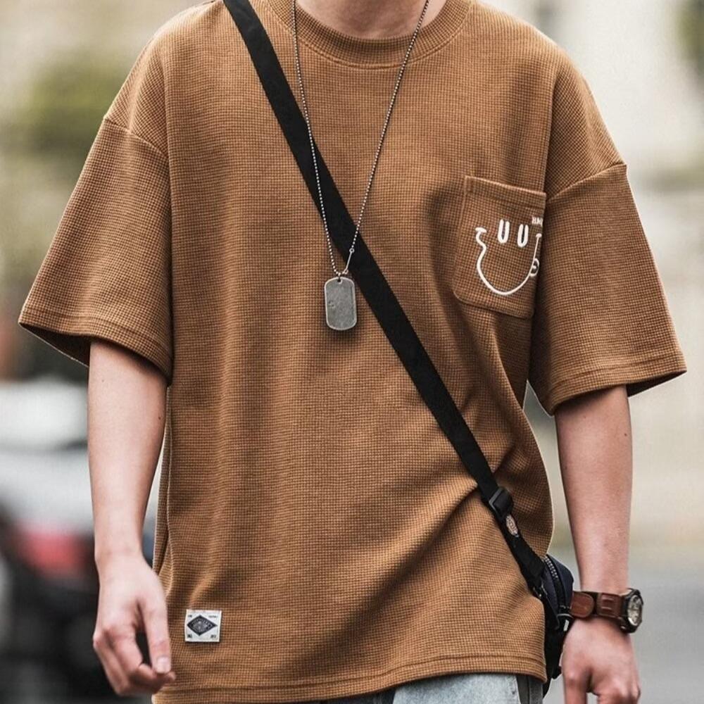 Men's Plus Size Summer Loose Fit Japanese Trend Waffle T-Shirt