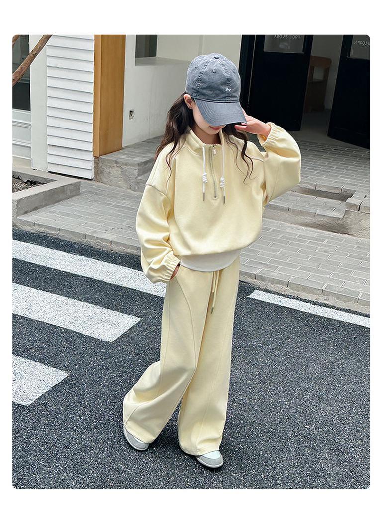Girls' Autumn 2025 Korean Style Two-Piece Sweatshirt & Pants Set