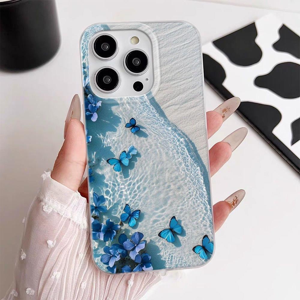 Blue Butterfly by the Sea Phone Case For iPhone 17 17Air 13 16 15 14 11 12 Pro Max Matte Silicone Shockproof Soft Cover Funda