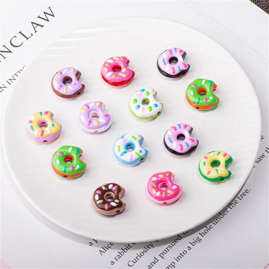 SW17 22mm Hand Painted Donut Acrylic Straight Hole Swimming Circle DIY Bracelet Clothes Beaded Accessories Phone Chain Materials