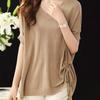 Top for Women Spring Summer Large Size Loose Short Sleeve Knit V-neck Pullover Ice Silk Top