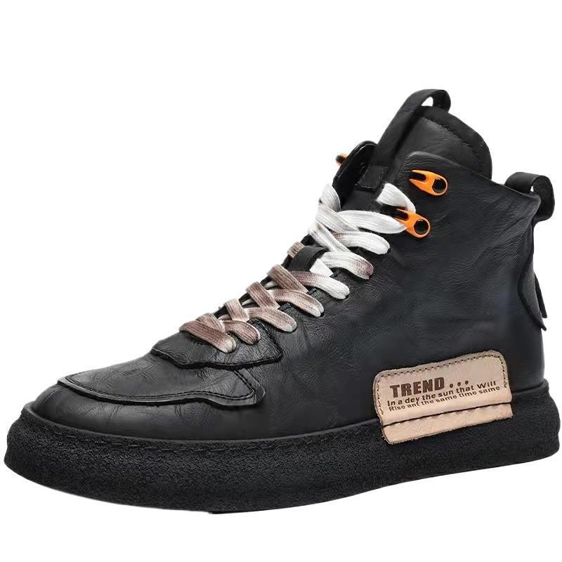 Men’s Retro High-Top Canvas & Leather Boots – Warm, Velvet-Lined, Lace-Up Casual Winter Shoes