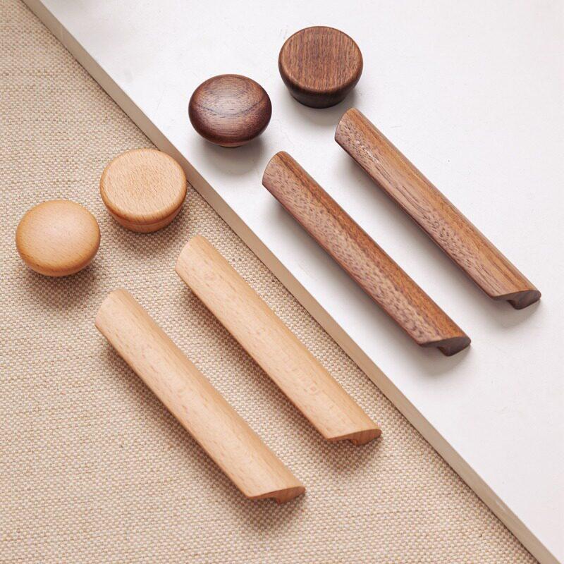 Minimalist Nordic Solid Wood Cabinet Handles Smooth Wooden Drawer Pulls for Wardrobe Closet Door Bedroom Furniture Upgrade