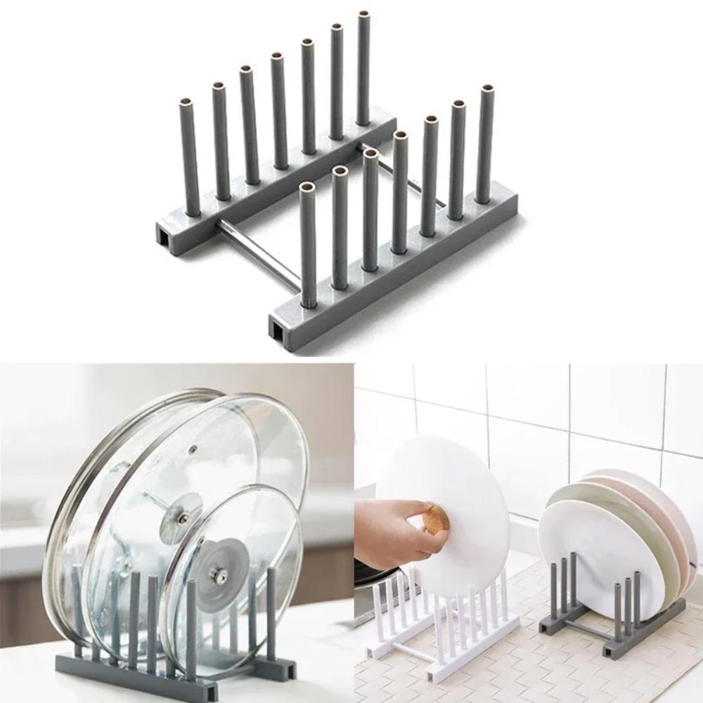 Dish Drainer Rack Kitchen Plates Holder Drying Organizer Plates Display Shelf Pot Lid Storage Stand Plate Detachable Save Space