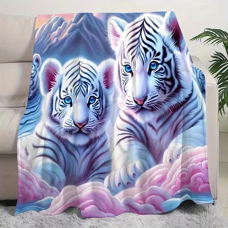 Contemporary Animal Theme Tiger Throw Blanket All-Season Cozy Knitted Blanket High-Definition Digital Printed Cute Tiger Design