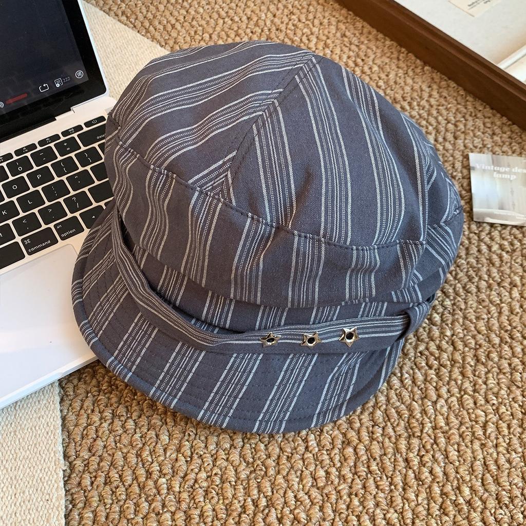 Japanese Striped Star Beret Female Spring And Autumn Korean Version Showing Face Small Versatile Octagonal Hat Fashion Newsboy Hat