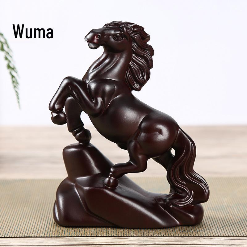 Ebony Zodiac Animal Statues - Hand-Carved Wooden Ornaments 