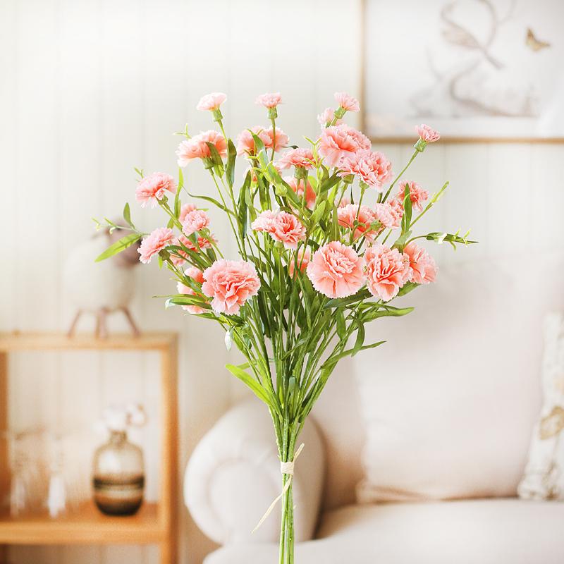 Carnation Silk Flower Bouquet with Vase - Artificial Floral Arrangement for Home Decor