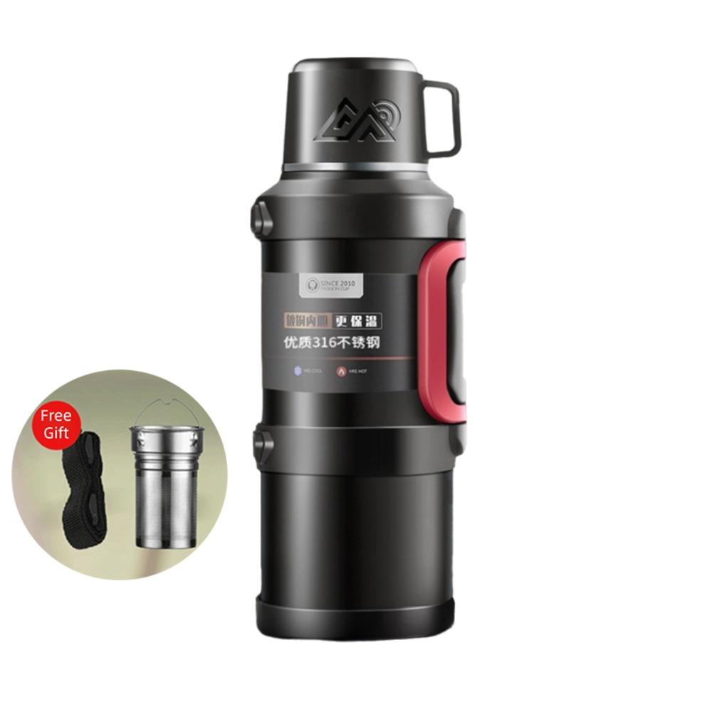 316 Stainless Steel Travel Thermal Water Bottle Large Capacity with Tea Filter Thermal Mug Foldable Handle Leak Proof 1300ml