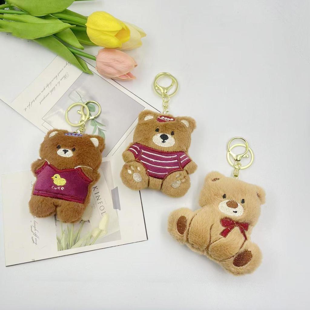 Cartoon Bear Plush Keychain & Squeaky Animal Brooch