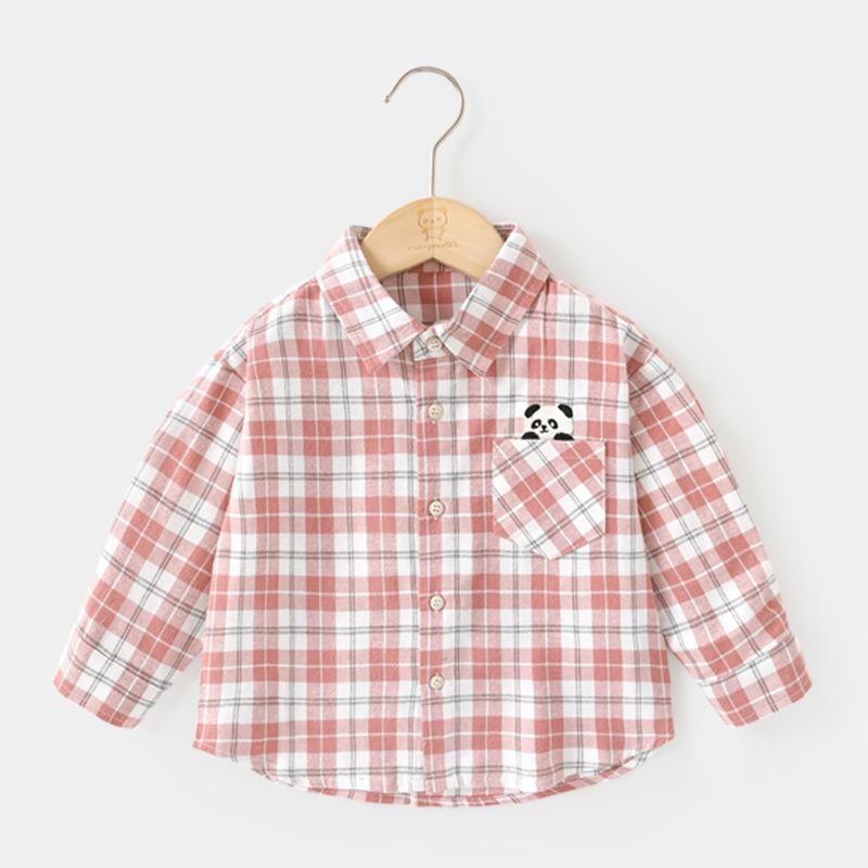 

Весенняя и осенняя детская одежда. Рубашка в клетку с длинными рукавами. 90cm розовый