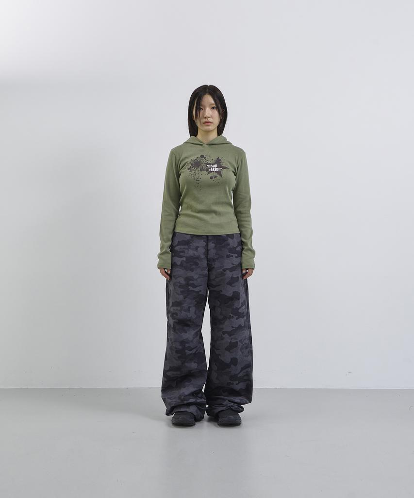 Tansanmageunesyum Cotton Wide Studded Pants (Camo Charcoal)