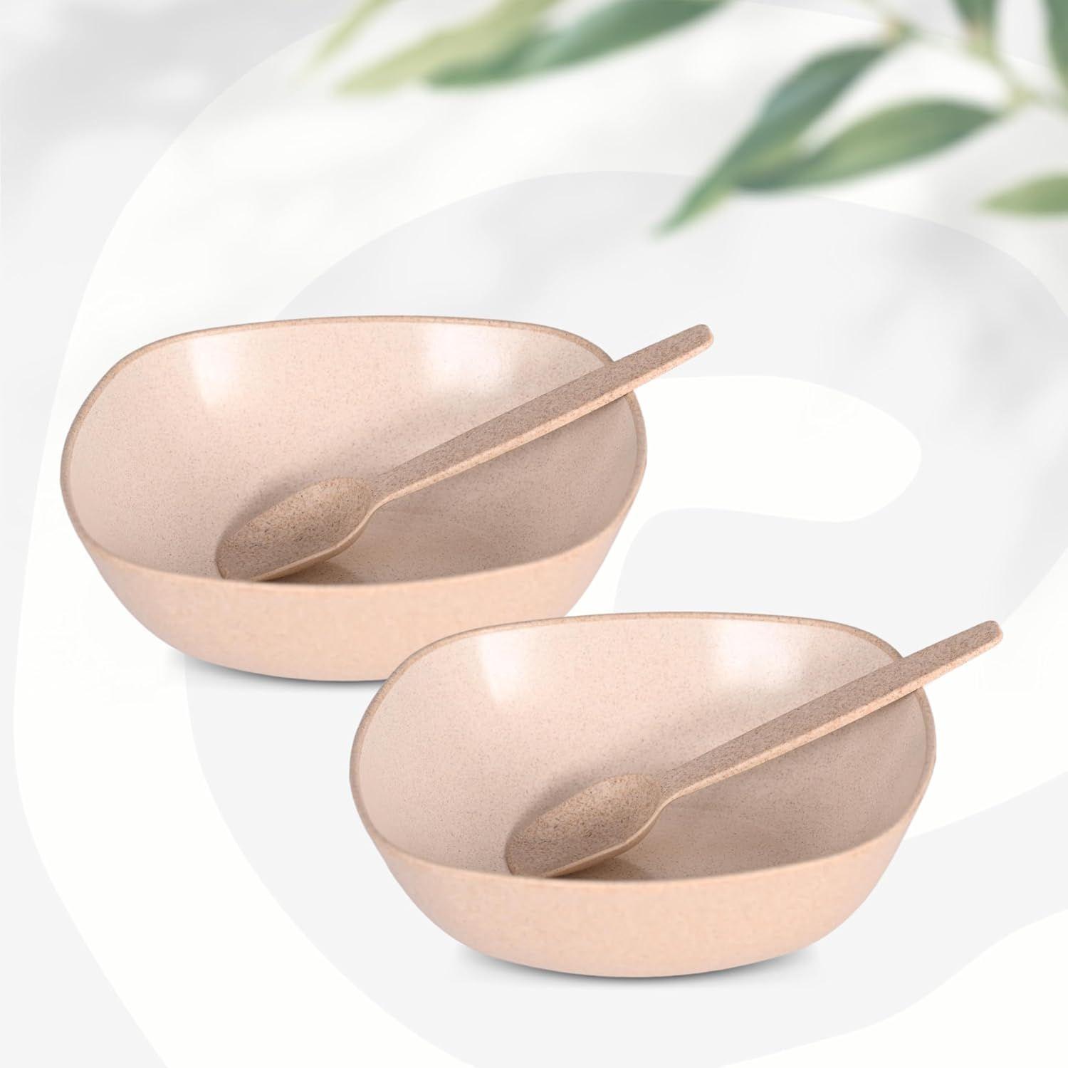 

Set of 2 Earth-Friendly Multipurpose Bowls for Kitchen with Spoons | 750 ml | Made with Rice Husk Biocomposite| Microwave Safe Bow
