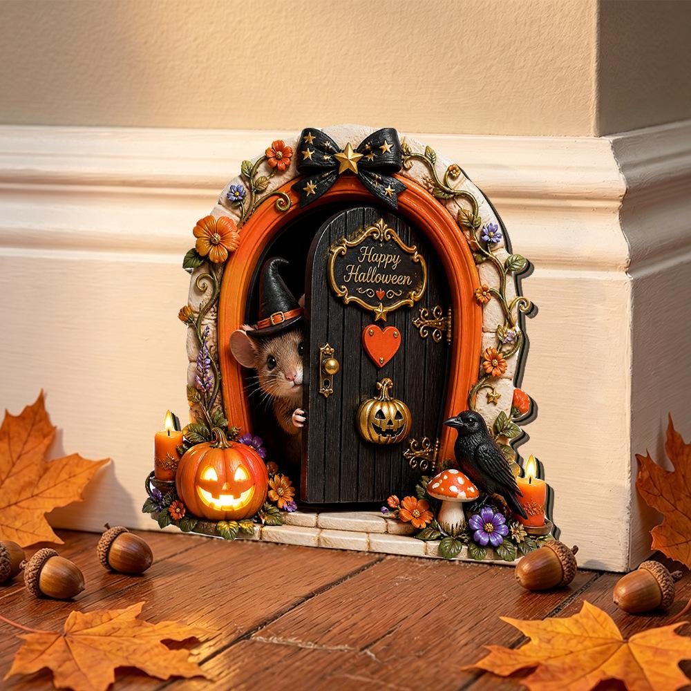Halloween Vintage Ghost Pumpkin Double-layer Wooden Fairy Door Festive Atmosphere Outdoor Landscaping Decoration Sign Plate