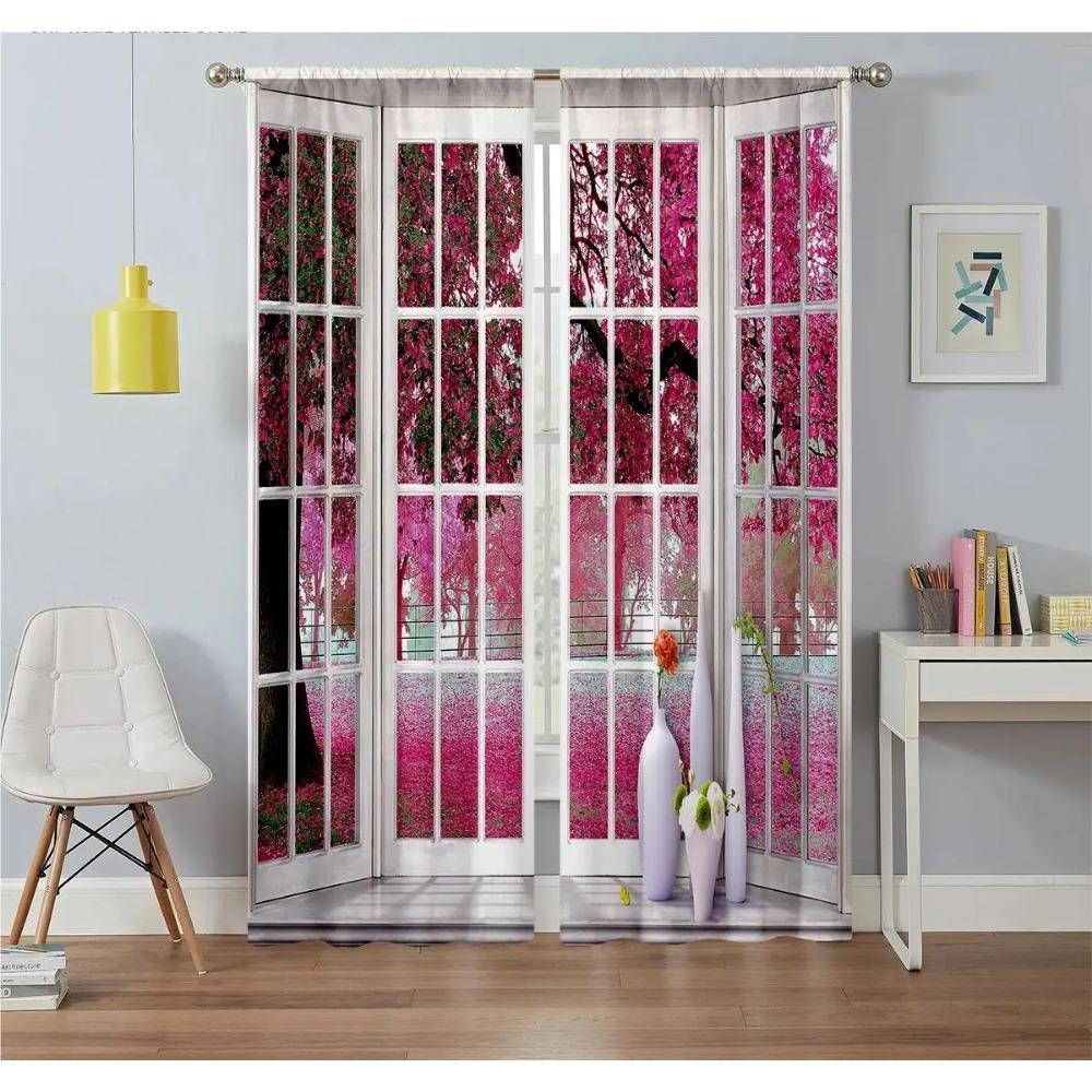 

2 шт. Водопад, горы и река, природный пейзаж, дерево, напечатанные шторы на окна для гостиной, спальни, кухни, двери, домашний декор W60xH100(CM)x2pcs&Rod Pocket