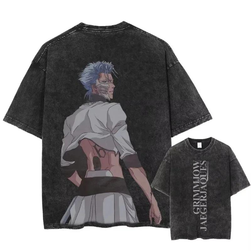 Japan Anime BLEACH Grimmjow Jaegerjaque Printed Washed T-shirt  Unisex High Quality Oversized T-shirt High Quality S