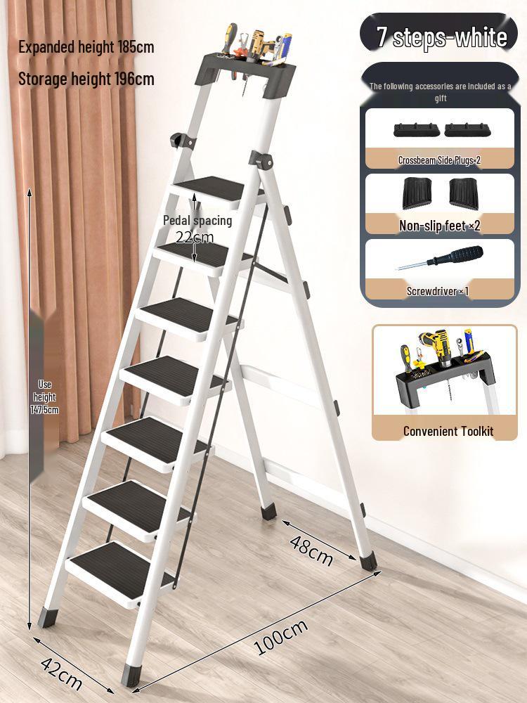 Four-Step Folding Telescopic A-Frame Ladder for Indoor Use