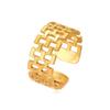 French Retro Double Row Open Square Chain Stainless Steel Ring - Women's Versatile Dress Accessory