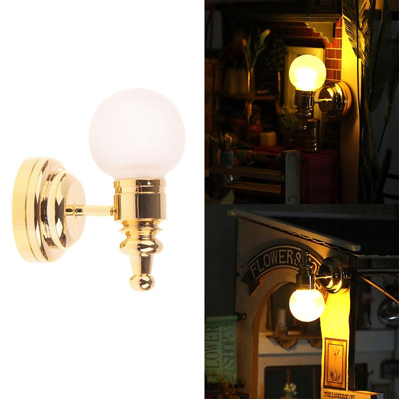 1/12 Dollhouse Round Wall Lamp Led Bedside Light Dollhouse Furniture Decoration Dolls House Living Scene Decor Accessories