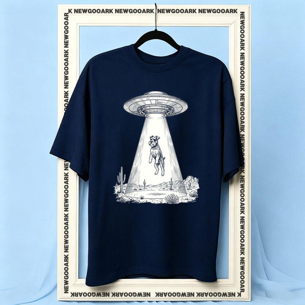 Vintage Miniature Schnauzer UFO Alien Western Dog Mom Dad Lover Tshirt Woman Man Summer Cotton Graphic T Shirts Adult S