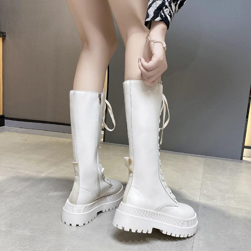 Korean version of Martin boots thick-soled thin lace-up high boots long knight boots women's 2025 autumn and winter new long boots