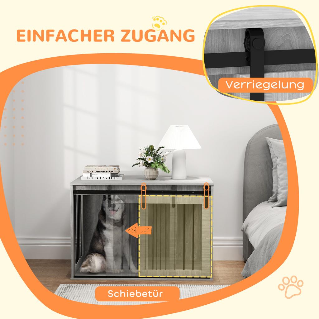 Dog Crate with Sliding Door, Ventilation, Particle Board and Steel, 98 x 58 x 61 cm, Gray