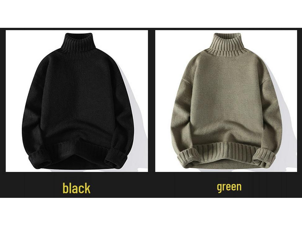 Men's High Neck Solid Color Sweater - Thick, Trendy, and Versatile Knitwear