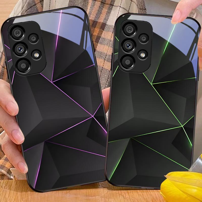 Preto Prisma Para Samsung Galaxy S10 20 Plus 21 FE 22 23 24 FE 25 Ultra Capa de Telefone de Vidro Temperado Preto Casca Rígida