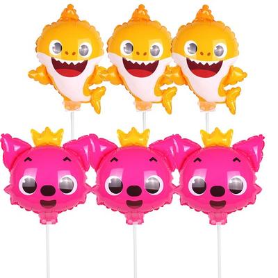 Party Show Character Stick Balloon Pinkfong 3p + Baby Shark 3p Set, Mixed Colors, 1 Set, Korean Popular Toys